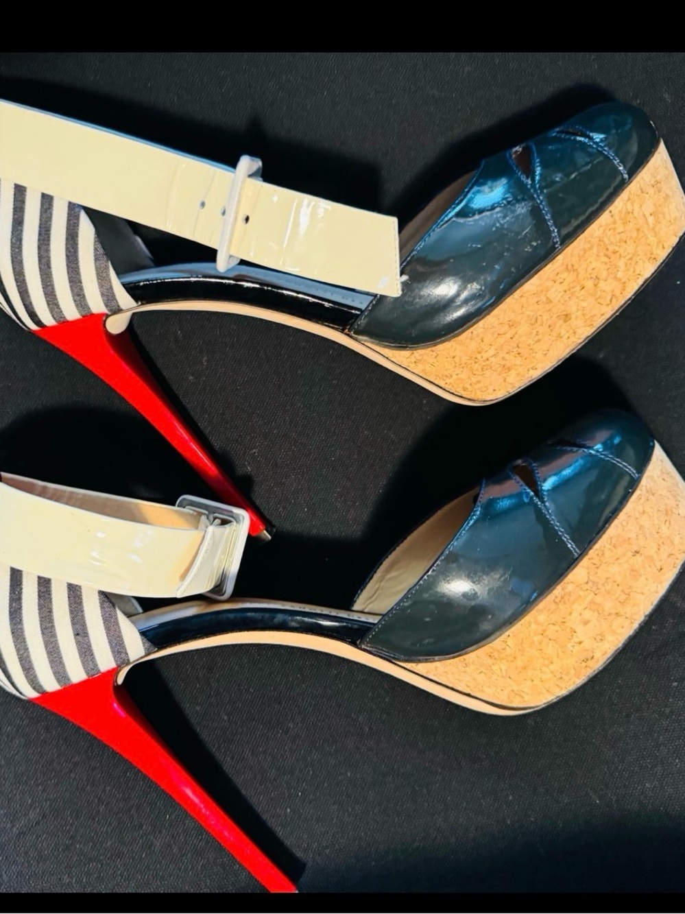 Giuseppe Zanotti Stripped Red Heel Peep Toe Platform Ankle 39.5 or US 9